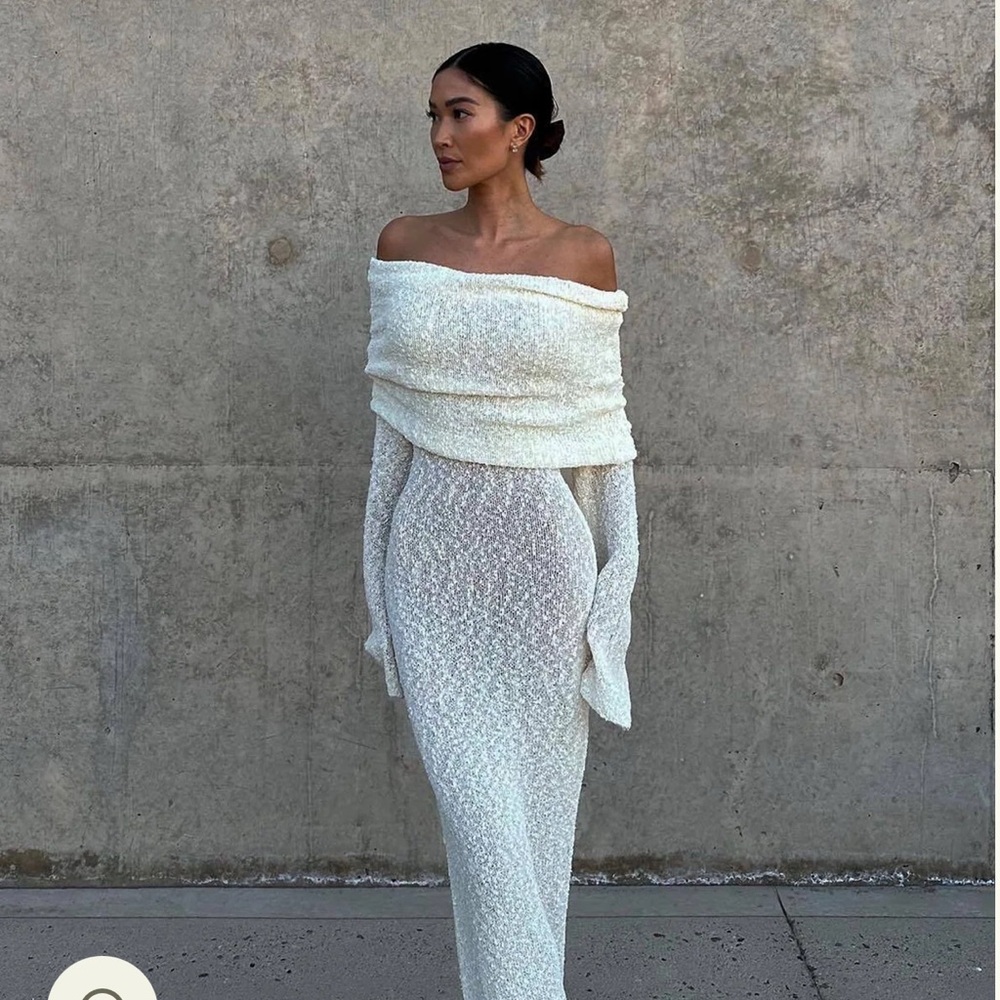 MESHKI Off Shoulder Boucle Maxi Dress - Ivory
